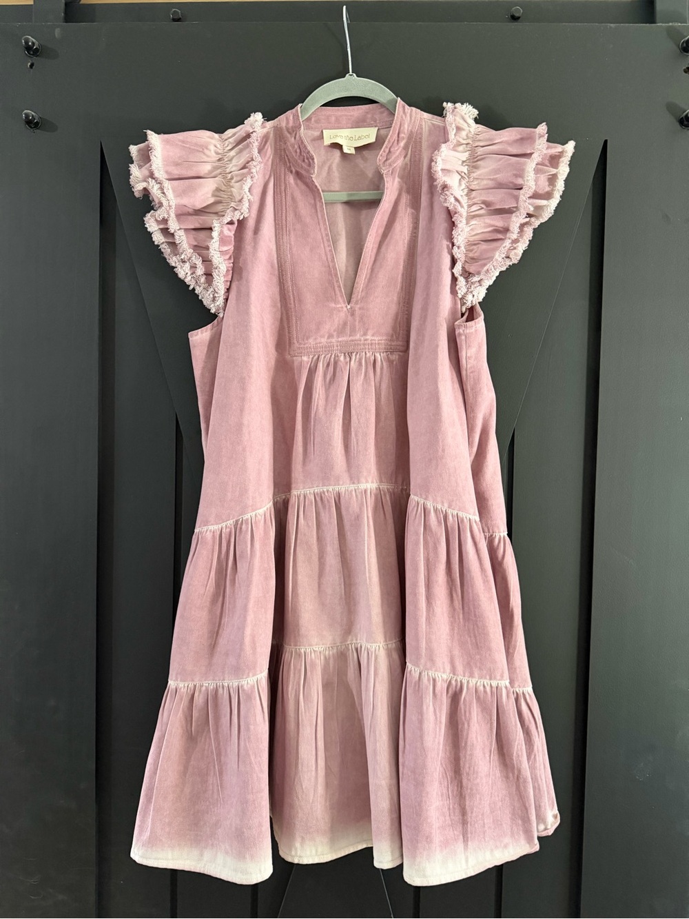 Love The Label EMBER Washed Denim Dusty Pink Tiered Ruffle Sleeveless Dress